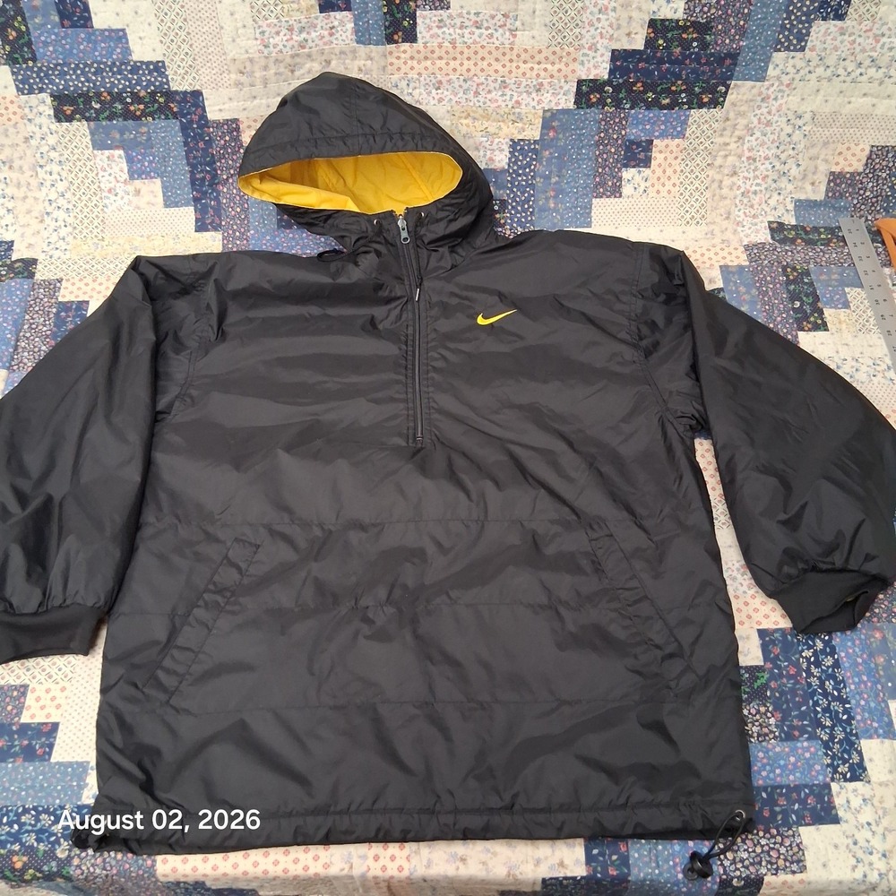 Vintage 90s Nike Reversible Jacket Womens Medium 8 10 Black Yellow Hooded Anorak